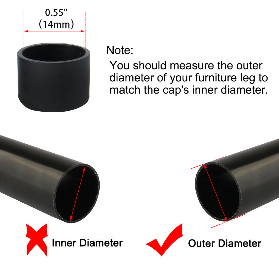 uxcell Uxcell Furniture Chair Table PVC Round Shape Leg Foot Covers Black 14mm Inner Dia 20 PCS