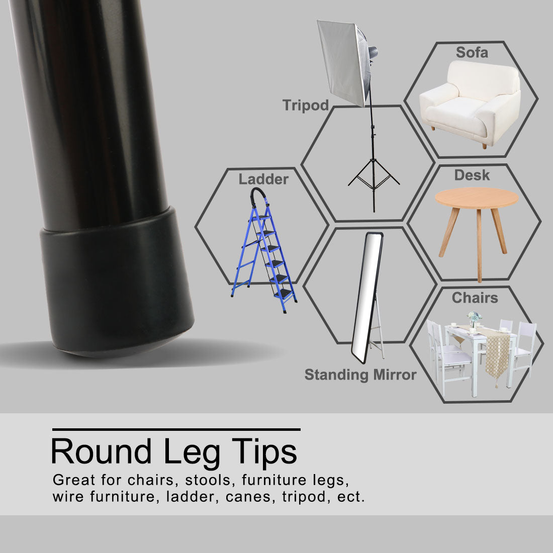 uxcell Uxcell Furniture Chair Table PVC Round Shape Leg Foot Covers Black 14mm Inner Dia 20 PCS