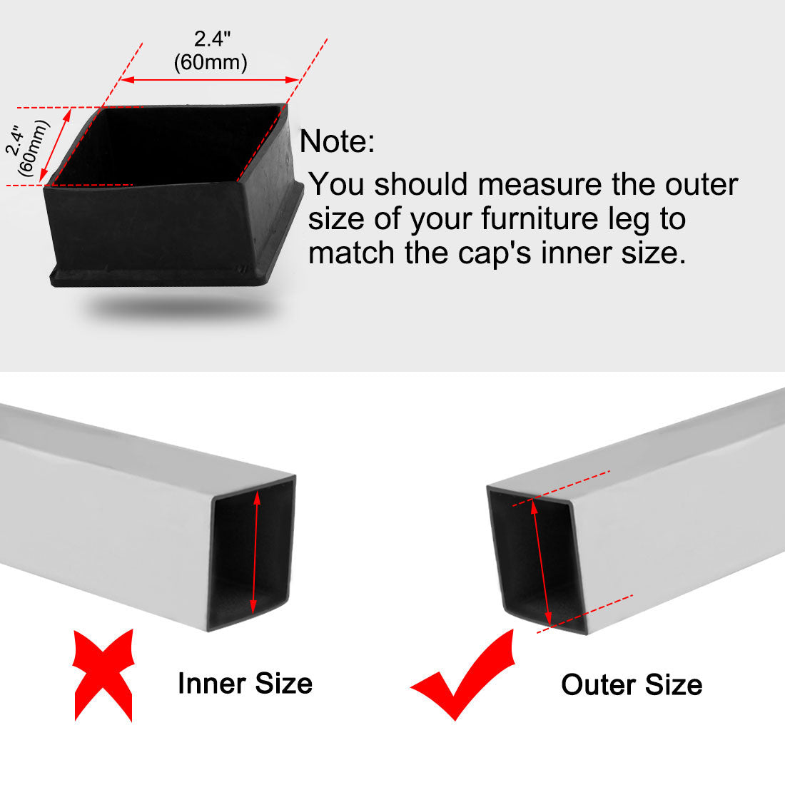 uxcell Uxcell Home Rubber Square Anti Slip Table Chair Furniture Foot Cover Black 60 x 60mm 4 Pcs