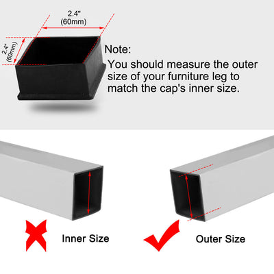Harfington Uxcell Home Rubber Square Anti Slip Table Chair Furniture Foot Cover Black 60 x 60mm 4 Pcs
