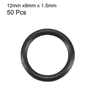 Harfington Uxcell 50 Pcs Black 12mm x 1.5mm Nitrile Rubber O Ring NBR Oil Sealing Grommets
