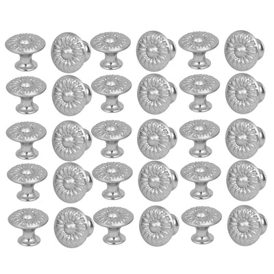 Harfington Uxcell Cabinet Drawer Single Hole Flower Pattern Pull Knobs Silver Tone 27mmx22mm 30pcs