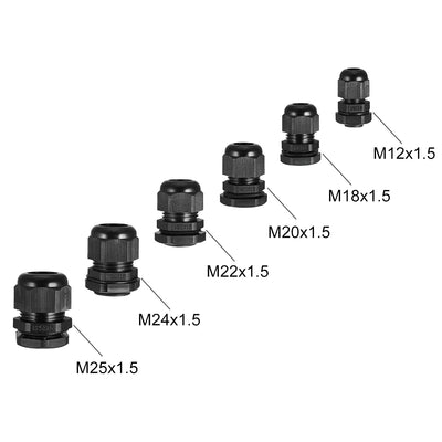 Harfington Uxcell 30 Pcs M12 M18 M20 M22 M24 M25 Waterproof IP68 Nylon Cable Gland Joint Adjustable Locknut for 3mm-18mm Dia Cable Wire