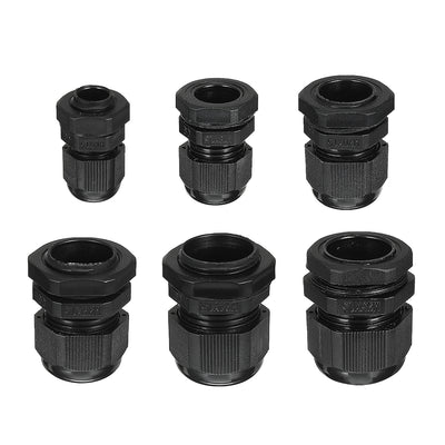 Harfington Uxcell 30 Pcs M12 M18 M20 M22 M24 M25 Waterproof IP68 Nylon Cable Gland Joint Adjustable Locknut for 3mm-18mm Dia Cable Wire