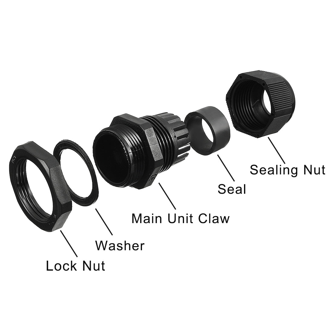 Harfington 30 Pcs (5 Pcs of each model) PG7 PG9 PG11 PG13.5 PG16 PG21 Waterproof IP68 Nylon Cable Gland Joint Adjustable Locknut for 3.5mm-18mm Dia Cable Wire