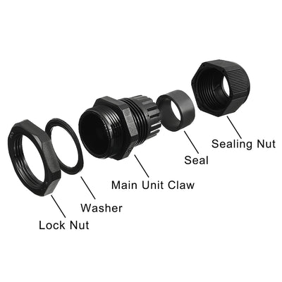 Harfington 30 Pcs (5 Pcs of each model) PG7 PG9 PG11 PG13.5 PG16 PG21 Waterproof IP68 Nylon Cable Gland Joint Adjustable Locknut for 3.5mm-18mm Dia Cable Wire