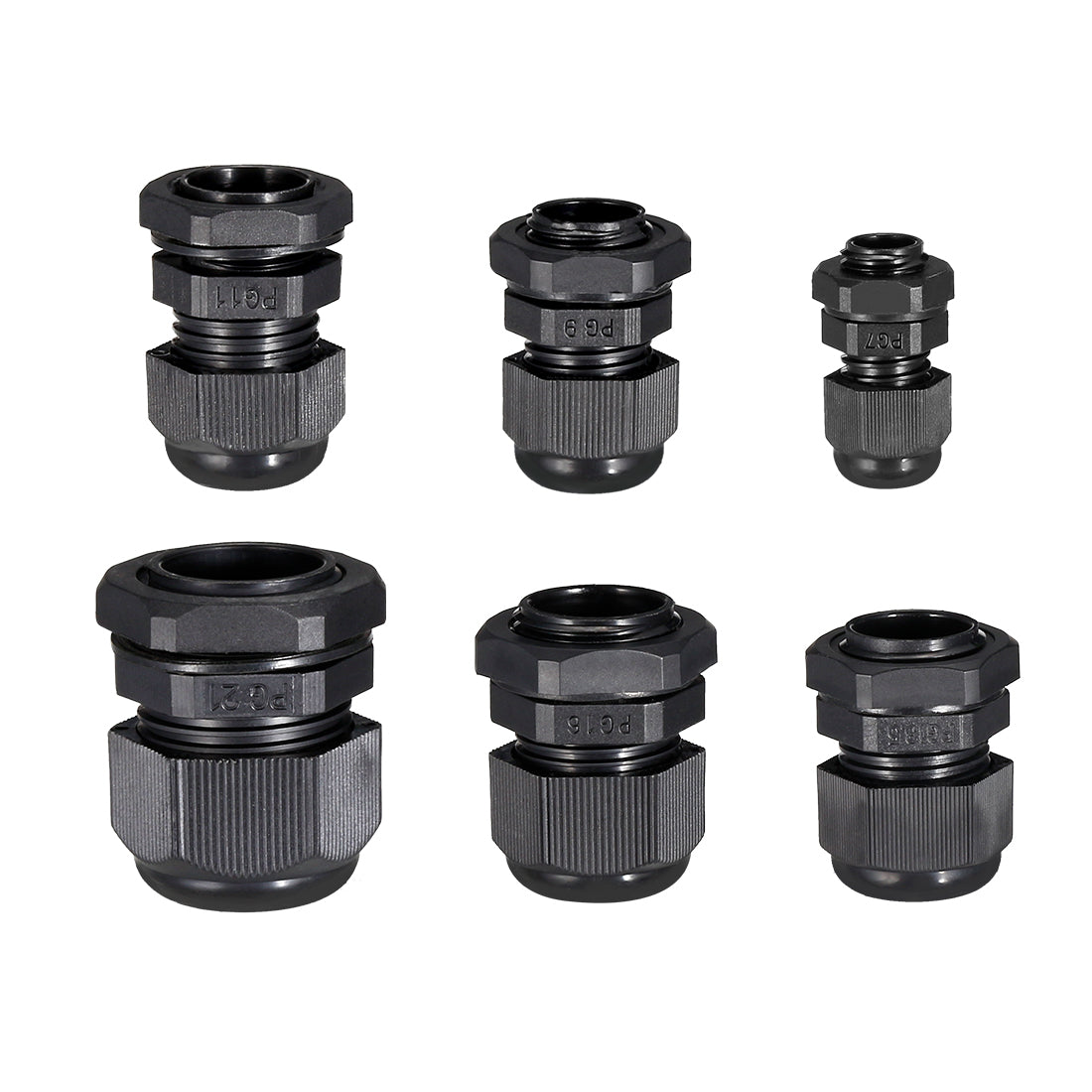 Harfington 30 Pcs (5 Pcs of each model) PG7 PG9 PG11 PG13.5 PG16 PG21 Waterproof IP68 Nylon Cable Gland Joint Adjustable Locknut for 3.5mm-18mm Dia Cable Wire