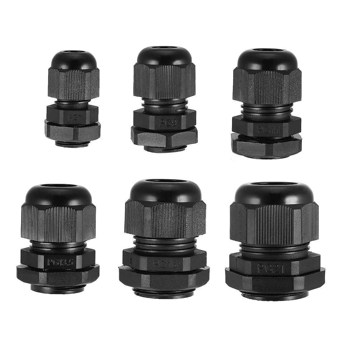 Harfington 30 Pcs (5 Pcs of each model) PG7 PG9 PG11 PG13.5 PG16 PG21 Waterproof IP68 Nylon Cable Gland Joint Adjustable Locknut for 3.5mm-18mm Dia Cable Wire