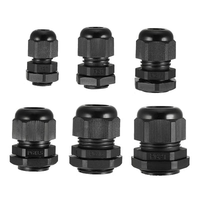 Harfington 30 Pcs (5 Pcs of each model) PG7 PG9 PG11 PG13.5 PG16 PG21 Waterproof IP68 Nylon Cable Gland Joint Adjustable Locknut for 3.5mm-18mm Dia Cable Wire