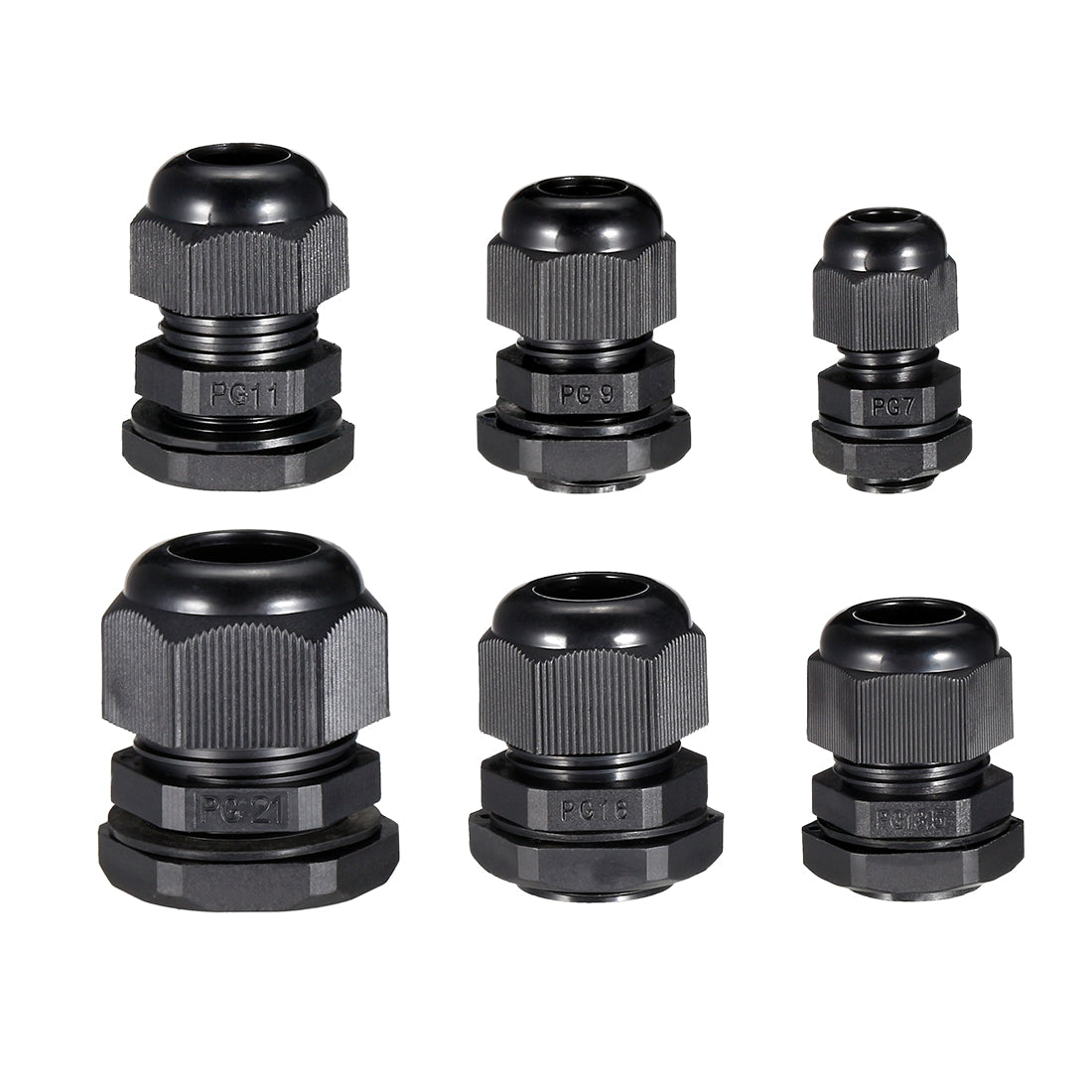 Harfington 30 Pcs (5 Pcs of each model) PG7 PG9 PG11 PG13.5 PG16 PG21 Waterproof IP68 Nylon Cable Gland Joint Adjustable Locknut for 3.5mm-18mm Dia Cable Wire
