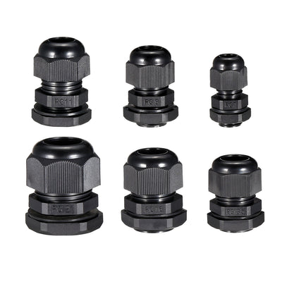 Harfington 30 Pcs (5 Pcs of each model) PG7 PG9 PG11 PG13.5 PG16 PG21 Waterproof IP68 Nylon Cable Gland Joint Adjustable Locknut for 3.5mm-18mm Dia Cable Wire