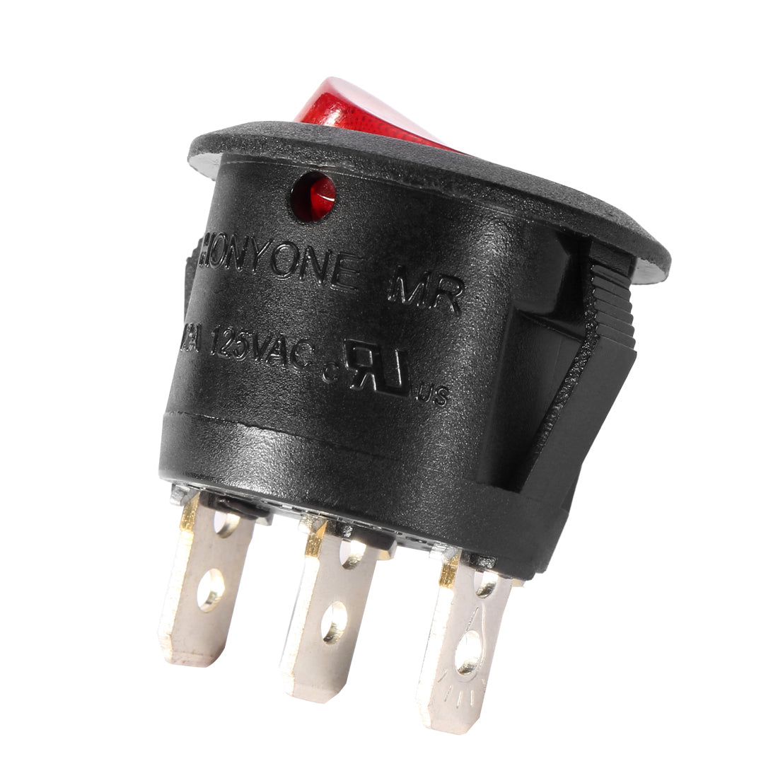 uxcell Uxcell 5Pcs Red Lamp 3 Terminal SPST 2 Position Round Button Rocker Switch