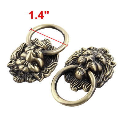 Harfington Metal Lion Head Design Drawer Cabinet Door Ring Pull Handle Bronze Tone 4pcs