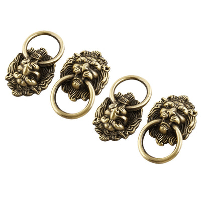 uxcell Metal Lion Head Design Drawer Cabinet Door Ring Pull Handle Bronze Tone 4pcs