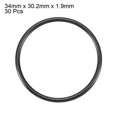 Harfington 30Pcs 34mm x 1.9mm Black Flexible Nitrile Rubber O Ring Oil Seal Washer Grommets