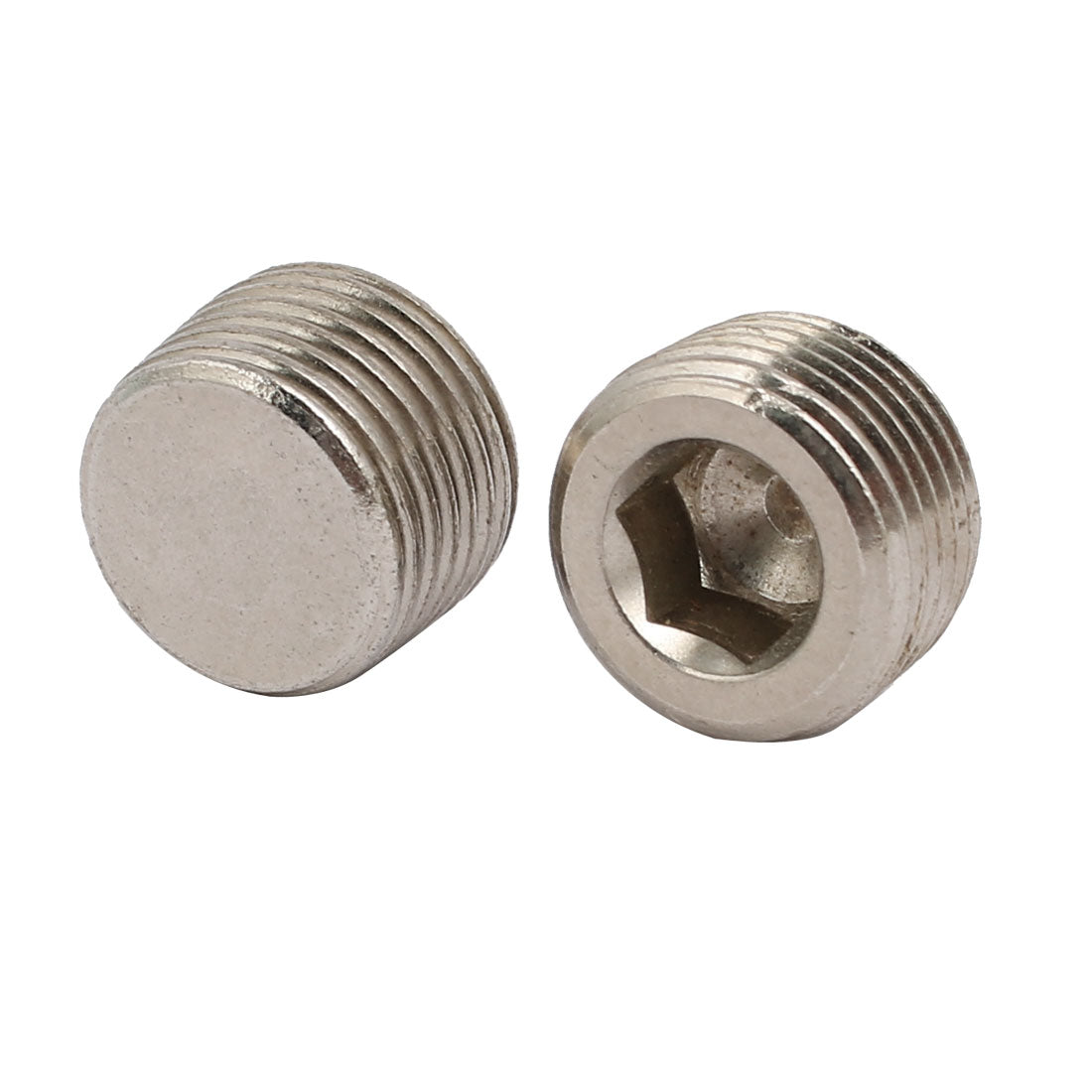 uxcell Uxcell 3/8BSP Male Thread Metal Flat Head Hex Socket Grub Screw Silver Tone 2pcs