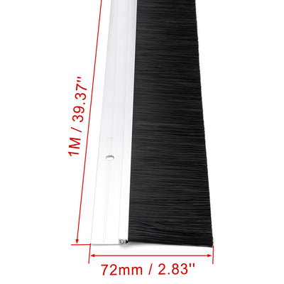 Harfington Uxcell Door Brush Bottom Sweep Silver Tone H-Shape Aluminum Alloy Holder with 2-inch PP Silicone Soft Brush, 1000mm x 72mm(Approx 39.37-inch x 2.83-inch)