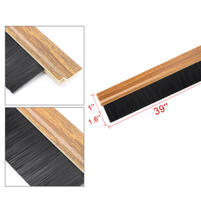 Harfington Uxcell Self-Adhesive Door Bottom Sweep Khaki Plastic W 1.6-inch Black PVC Soft Brush 39-inch x 2.5-inch