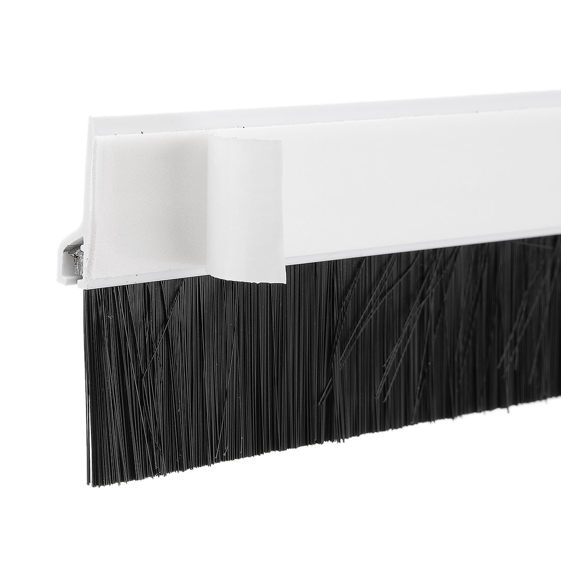 uxcell Uxcell Self-Adhesive Door Bottom Sweep White Plastic w 1.2-inch Black PVC Soft Brush 39-inch x 2.1-inch