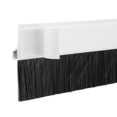 Harfington Uxcell Self-Adhesive Door Bottom Sweep White Plastic w 1.2-inch Black PVC Soft Brush 39-inch x 2.1-inch