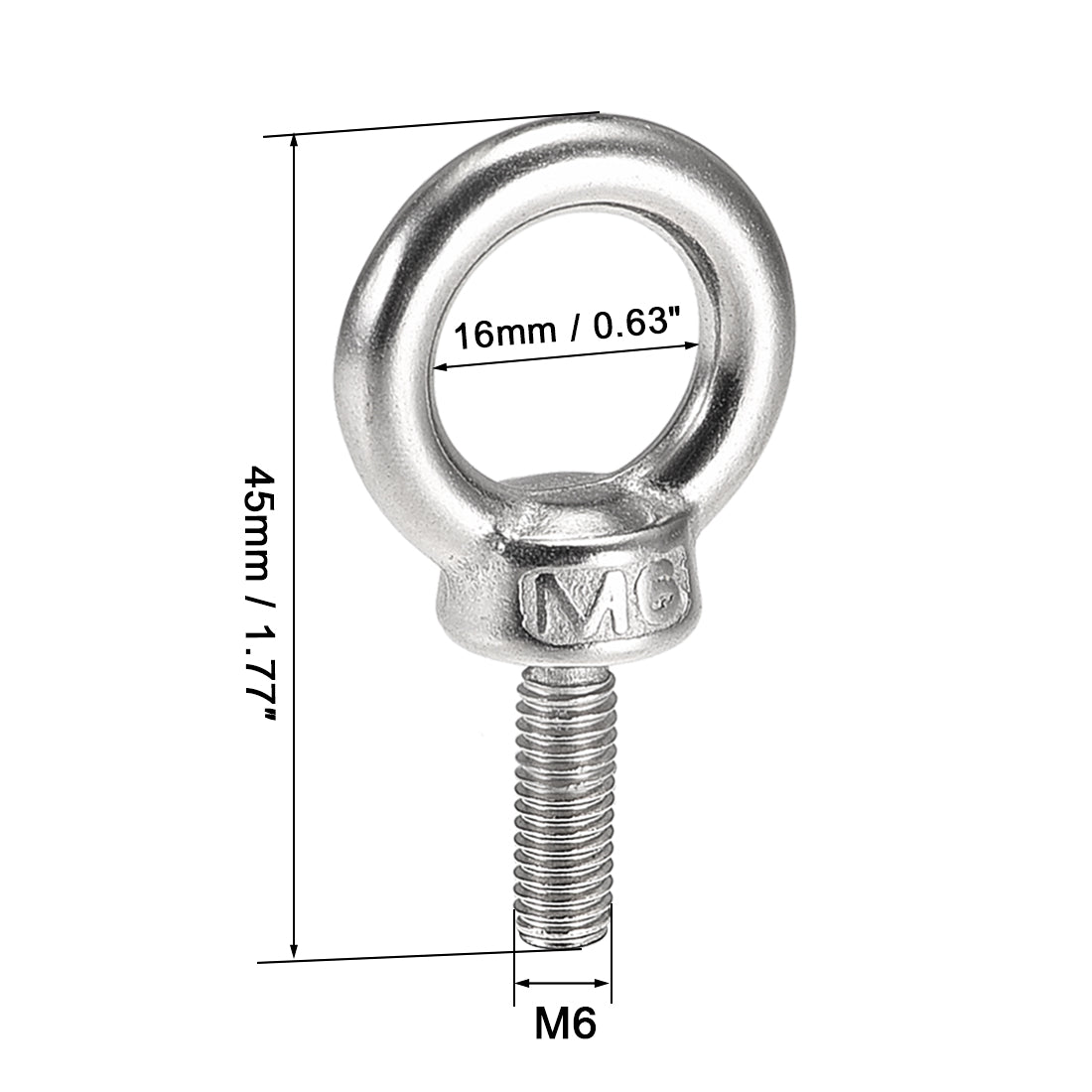 uxcell Uxcell Lifting Eye Bolt M x mm Male Thread 304 Stainless Steel for Hanging, Pack of 5