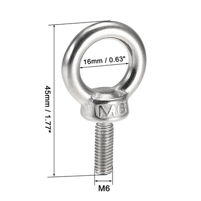 Harfington Uxcell Lifting Eye Bolt M x mm Male Thread 304 Stainless Steel for Hanging, Pack of 5