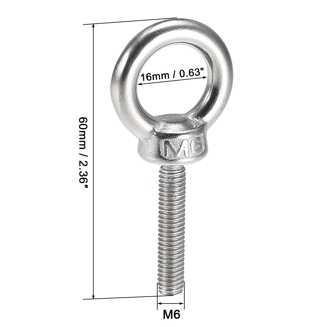 uxcell Uxcell Lifting Eye Bolt M x mm Male Thread 304 Stainless Steel for Hanging, Pack of 5