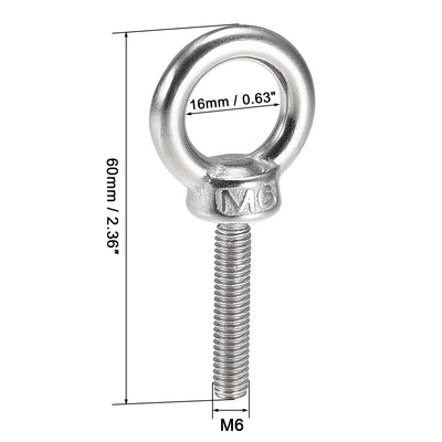Harfington Uxcell Lifting Eye Bolt M x mm Male Thread 304 Stainless Steel for Hanging, Pack of 5