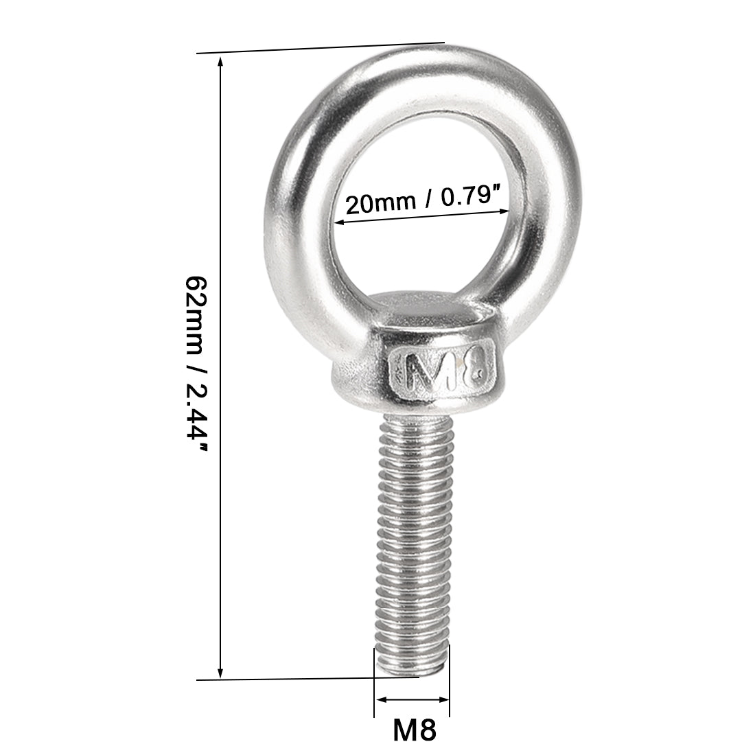 uxcell Uxcell Lifting Eye Bolt M x mm Male Thread 304 Stainless Steel for Hanging, Pack of 5