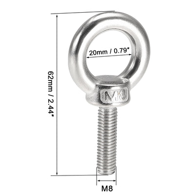 Harfington Uxcell Lifting Eye Bolt M x mm Male Thread 304 Stainless Steel for Hanging, Pack of 5