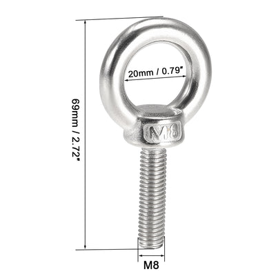 Harfington Uxcell 2 Pcs M8x30mm Thread 20mm Inside Dia 35mm Outside Dia 304 Stainless Steel Lifting Eye Bolt