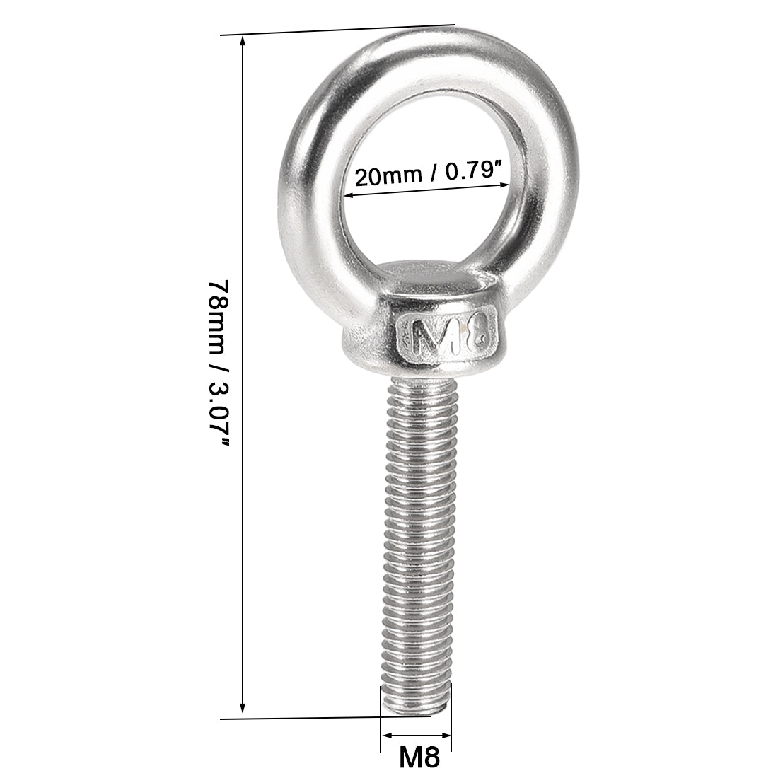 uxcell Uxcell Lifting Eye Bolt M x mm Male Thread 304 Stainless Steel for Hanging, Pack of 5
