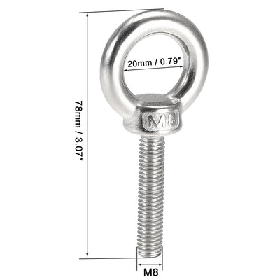 Harfington Uxcell Lifting Eye Bolt M x mm Male Thread 304 Stainless Steel for Hanging, Pack of 5