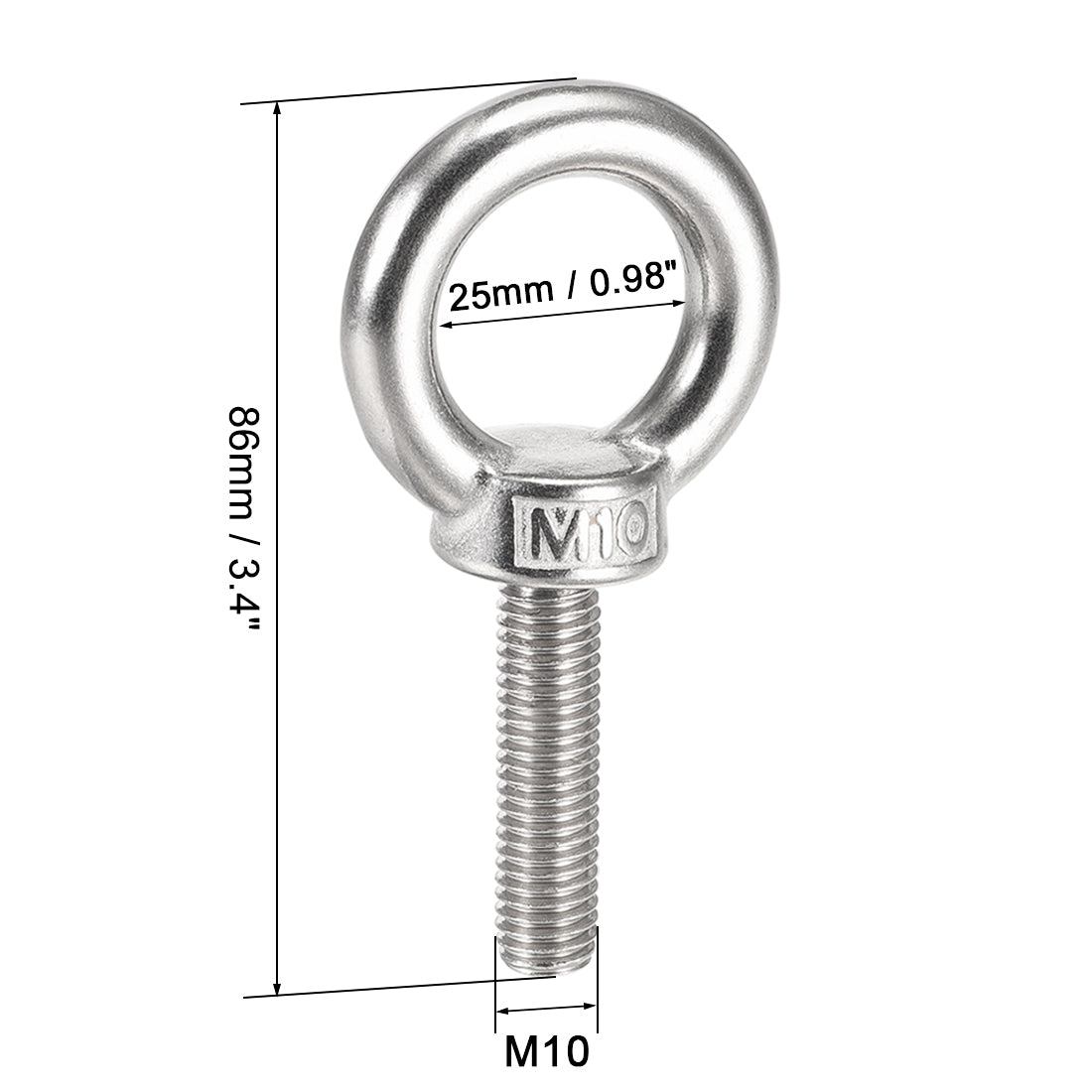 uxcell Uxcell Lifting Eye Bolt M x mm Male Thread 304 Stainless Steel for Hanging, Pack of 5