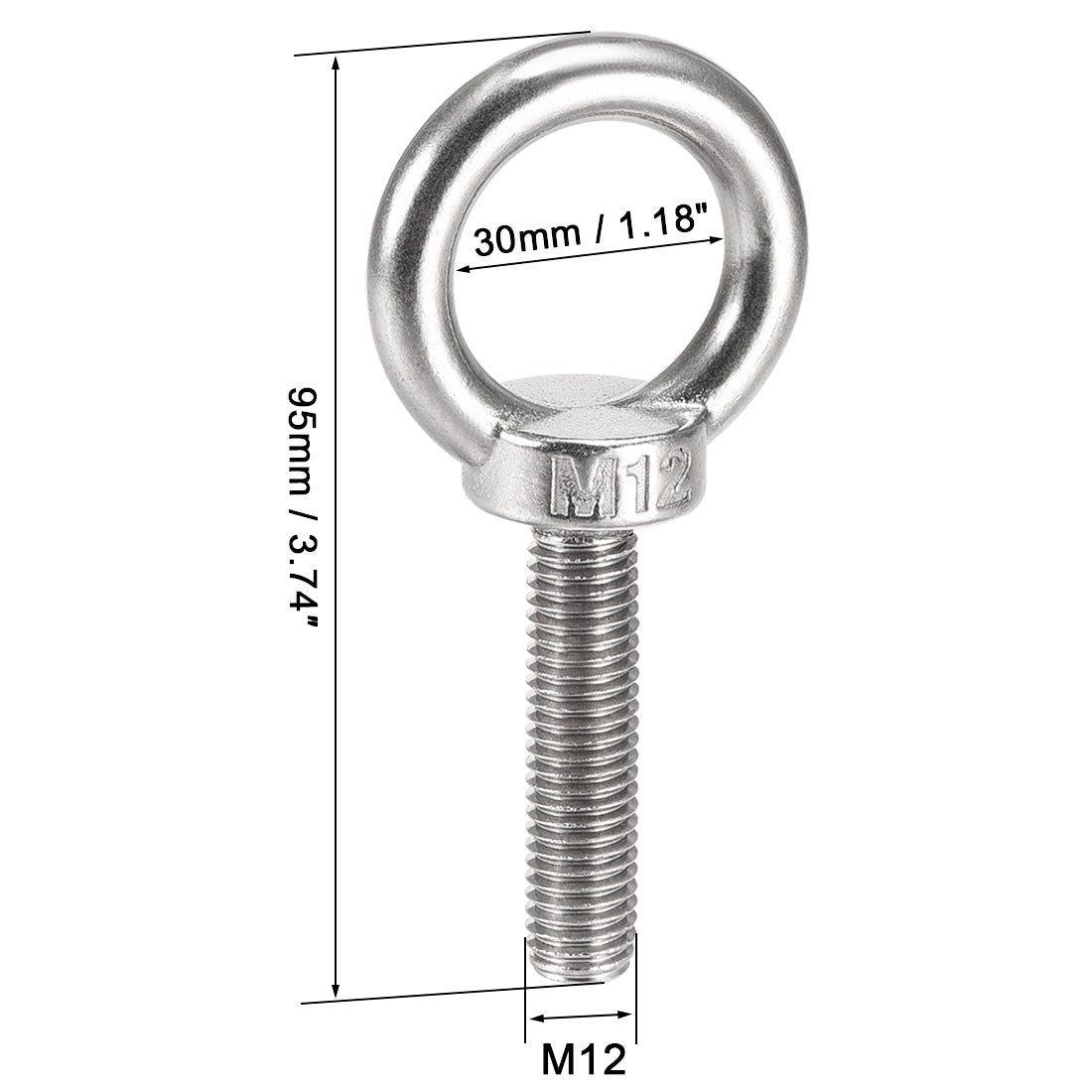 uxcell Uxcell Lifting Eye Bolt M x mm Male Thread 304 Stainless Steel for Hanging, Pack of 5