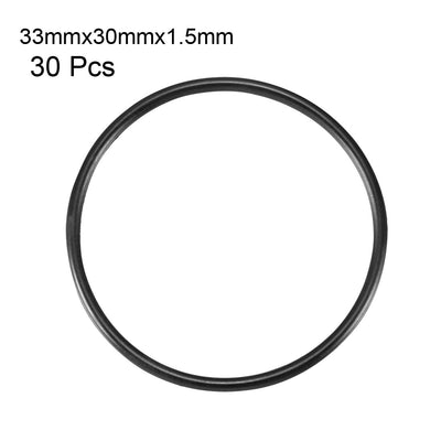 Harfington Uxcell 30pcs Black Nitrile Butadiene Rubber NBR O-Ring 30mm Inner Dia 1.5mm Width