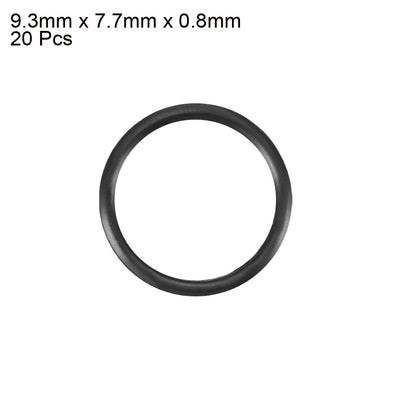 Harfington 20pcs Black Nitrile Butadiene Rubber NBR O-Ring 7.7mm Inner Dia 0.8mm Width