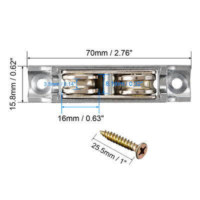 Harfington Uxcell 16mm Dia Bearing Steel Electroplating Double Wheel Sliding Door Window Pulley