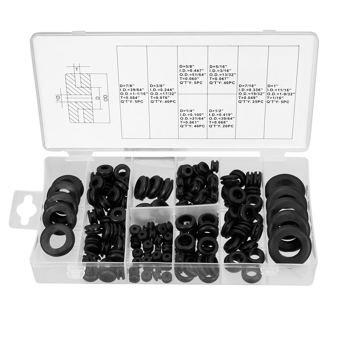 Harfington 180 Pcs Rubber Grommet Assortment Fire Wall Firewall Wiring Electrical Wire Gasket Kit