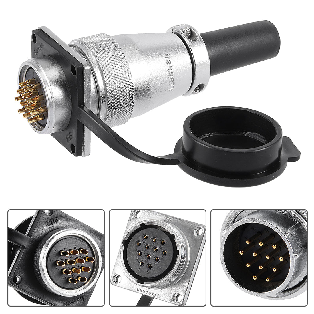 uxcell Uxcell Aviation Connector, 28mm 12P 10A 500V KC28-12 Waterproof Male Wire Panel Power Chassis Metal Fittings Connector Aviation Silver Tone