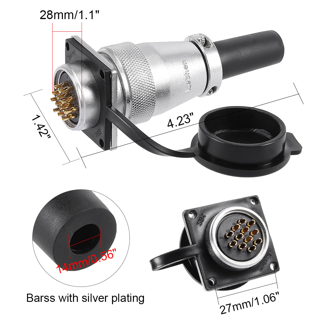 uxcell Uxcell Aviation Connector, 28mm 12P 10A 500V KC28-12 Waterproof Male Wire Panel Power Chassis Metal Fittings Connector Aviation Silver Tone