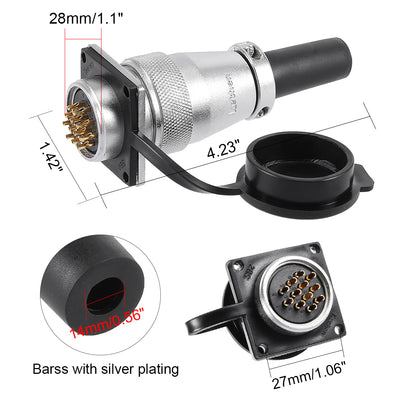 Harfington Uxcell Aviation Connector, 28mm 12P 10A 500V KC28-12 Waterproof Male Wire Panel Power Chassis Metal Fittings Connector Aviation Silver Tone