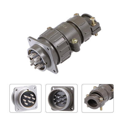 Harfington Uxcell Aviation Connector, 32mm 8P 25A 500V P32-8 Waterproof Male Wire Panel Power Chassis Metal Fittings Connector Aviation Brown