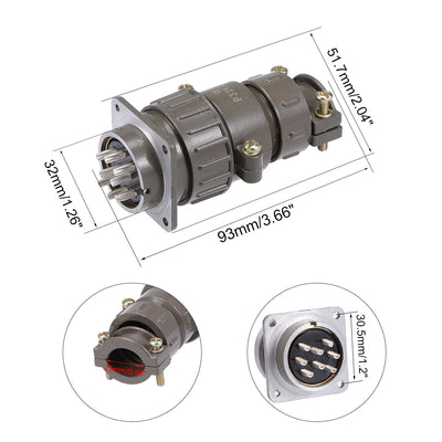 Harfington Uxcell Aviation Connector, 32mm 8P 25A 500V P32-8 Waterproof Male Wire Panel Power Chassis Metal Fittings Connector Aviation Brown