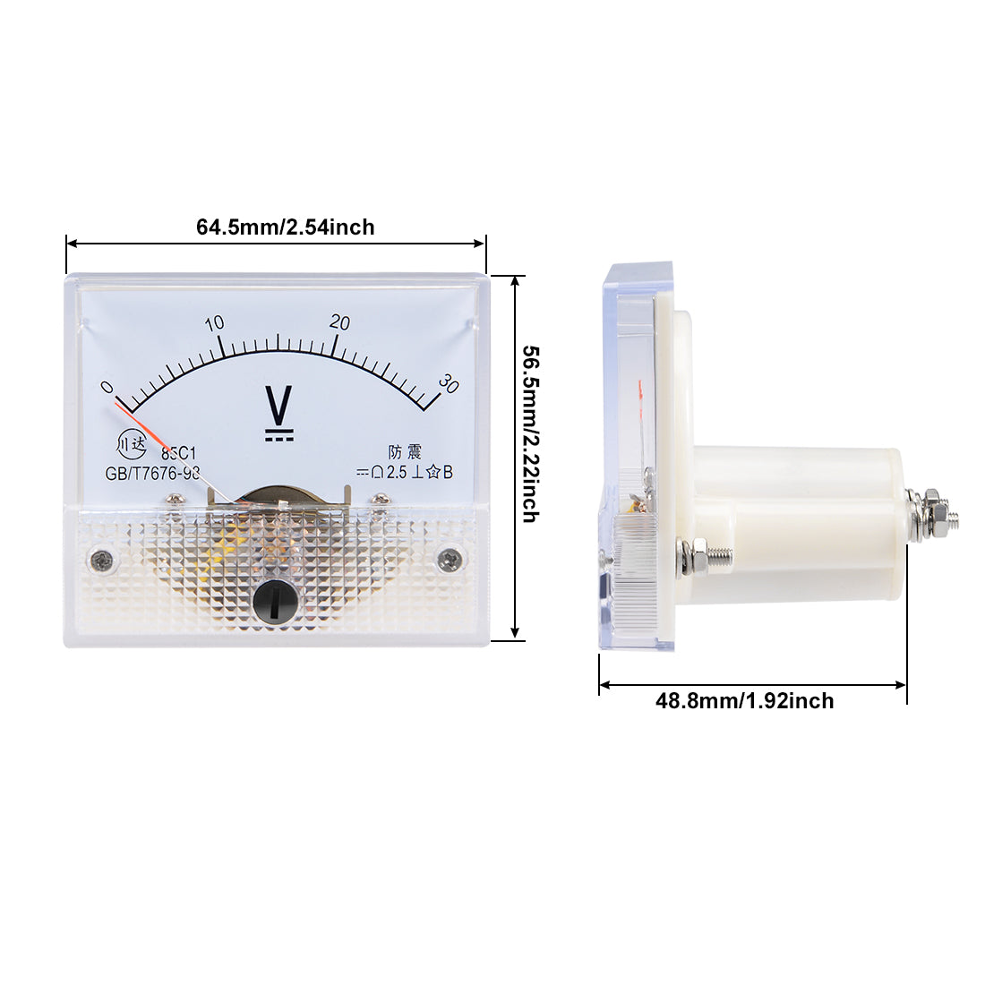uxcell Uxcell DC 0-30V Analog Panel Voltage Gauge Volt Meter 85C1 2.5% Error Margin