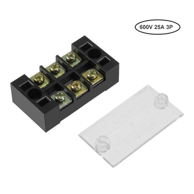 Harfington 6 Pcs Dual Rows 3 Positions 600V 25A Cable Barrier Block Terminal Strip TB-2503L