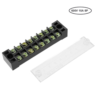 Harfington 6 Pcs Dual Rows 8 Positions 600V 15A Cable Barrier Block Terminal Strip TB-1508L