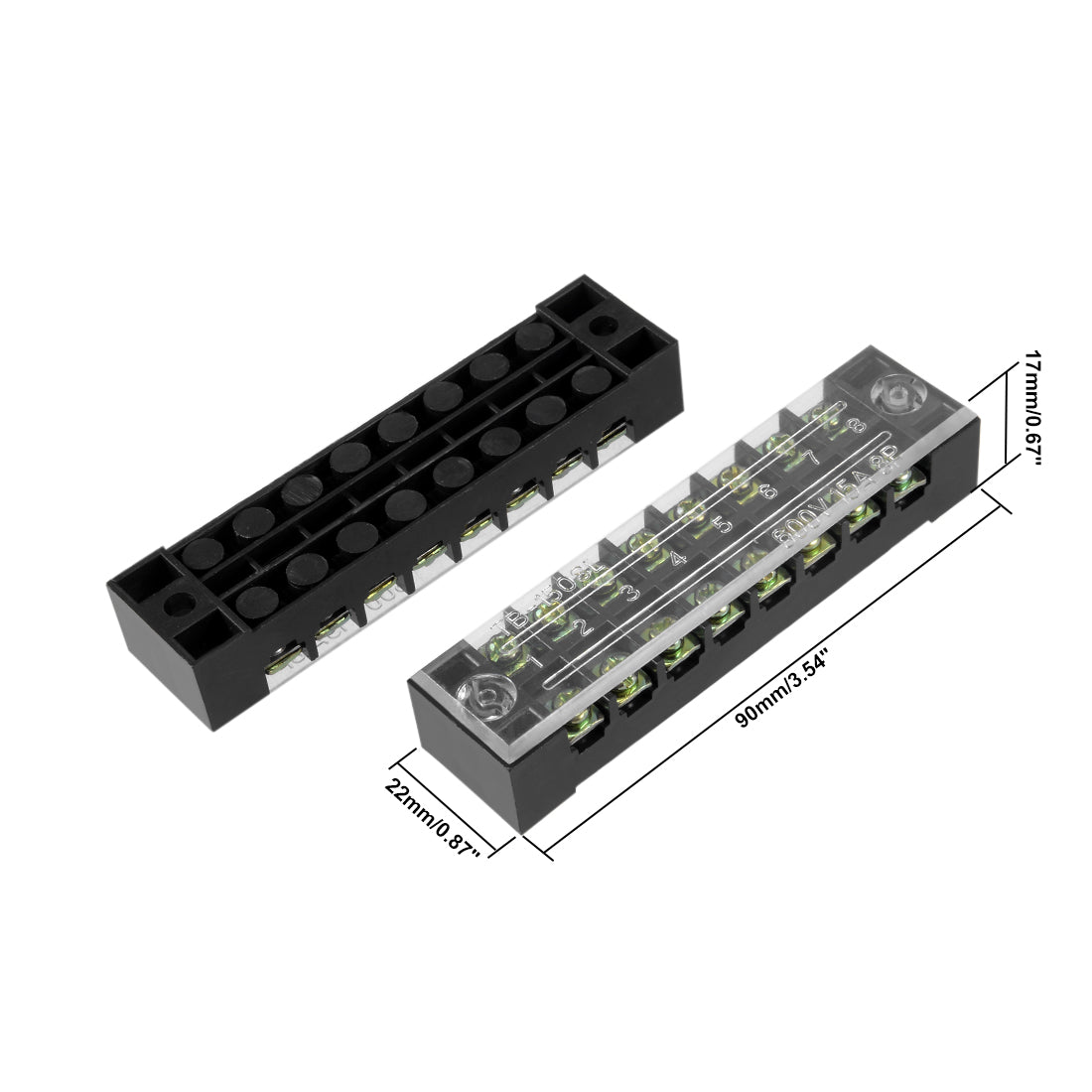 Harfington 6 Pcs Dual Rows 8 Positions 600V 15A Cable Barrier Block Terminal Strip TB-1508L