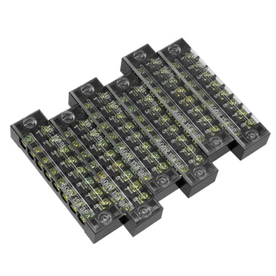Harfington 6 Pcs Dual Rows 8 Positions 600V 15A Cable Barrier Block Terminal Strip TB-1508L