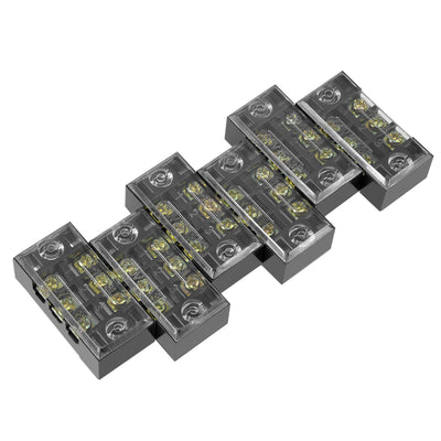 Harfington 6 Pcs Dual Rows 3 Positions 600V 15A Cable Barrier Block Terminal Strip TB-1503L
